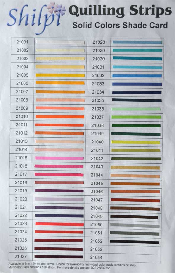 Quilling Paper Color Chart